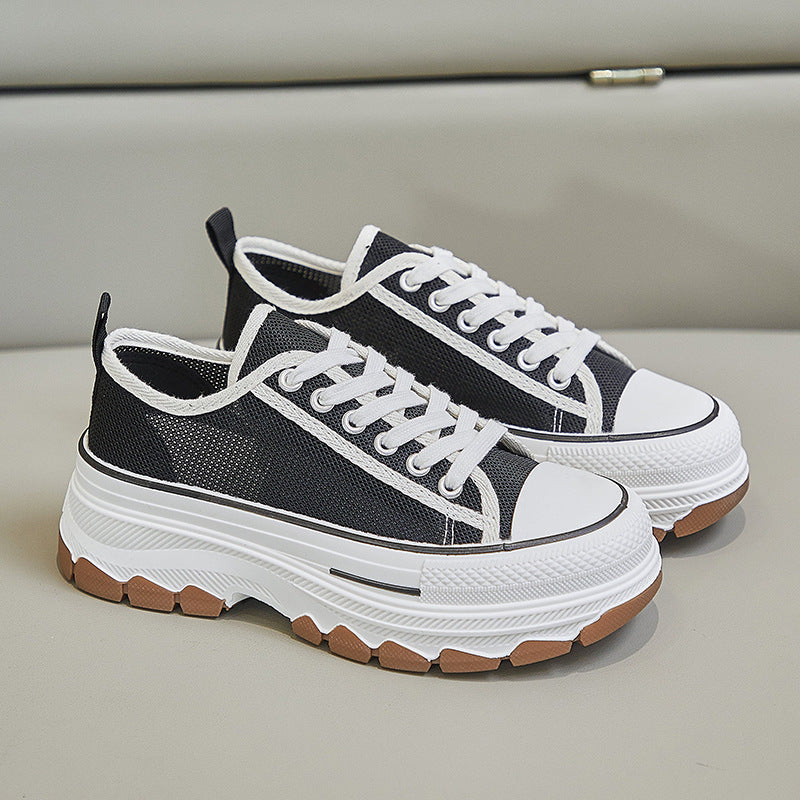 Women's Breathable Canvas Shoes - Thick-Soled Casual Wear