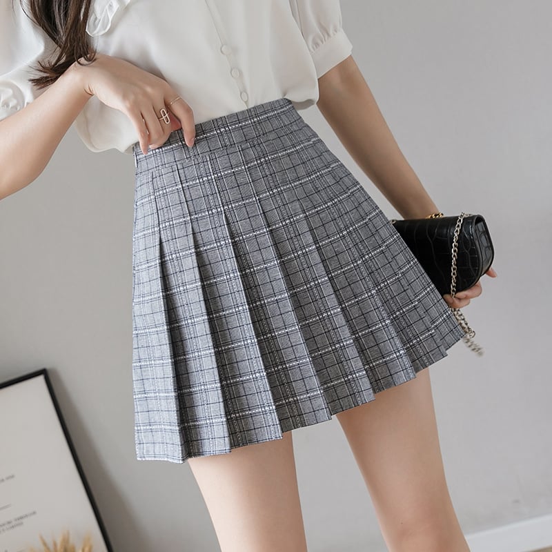 Black Anti-Glare Plaid A-Line Skirt