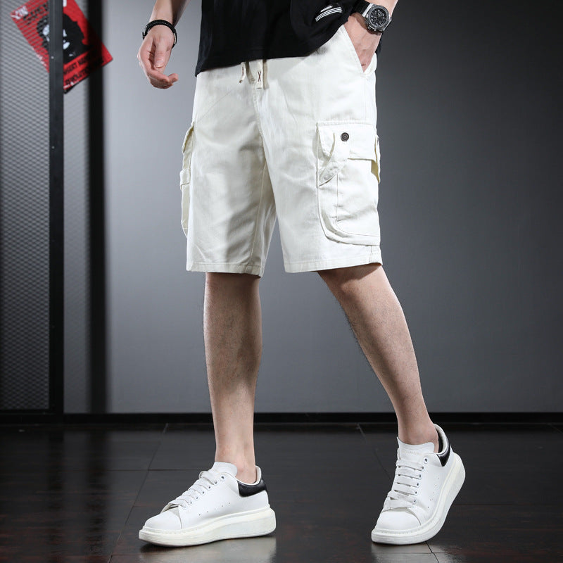 Men's Casual Cotton Cargo Shorts, Loose Fit Beach Pants