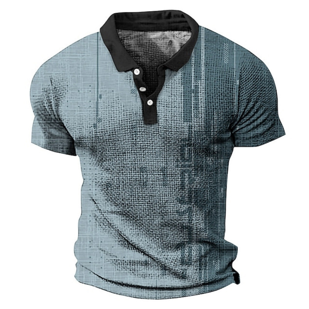 Men's 3D Digital Print Fashion Striped Polo Shirt