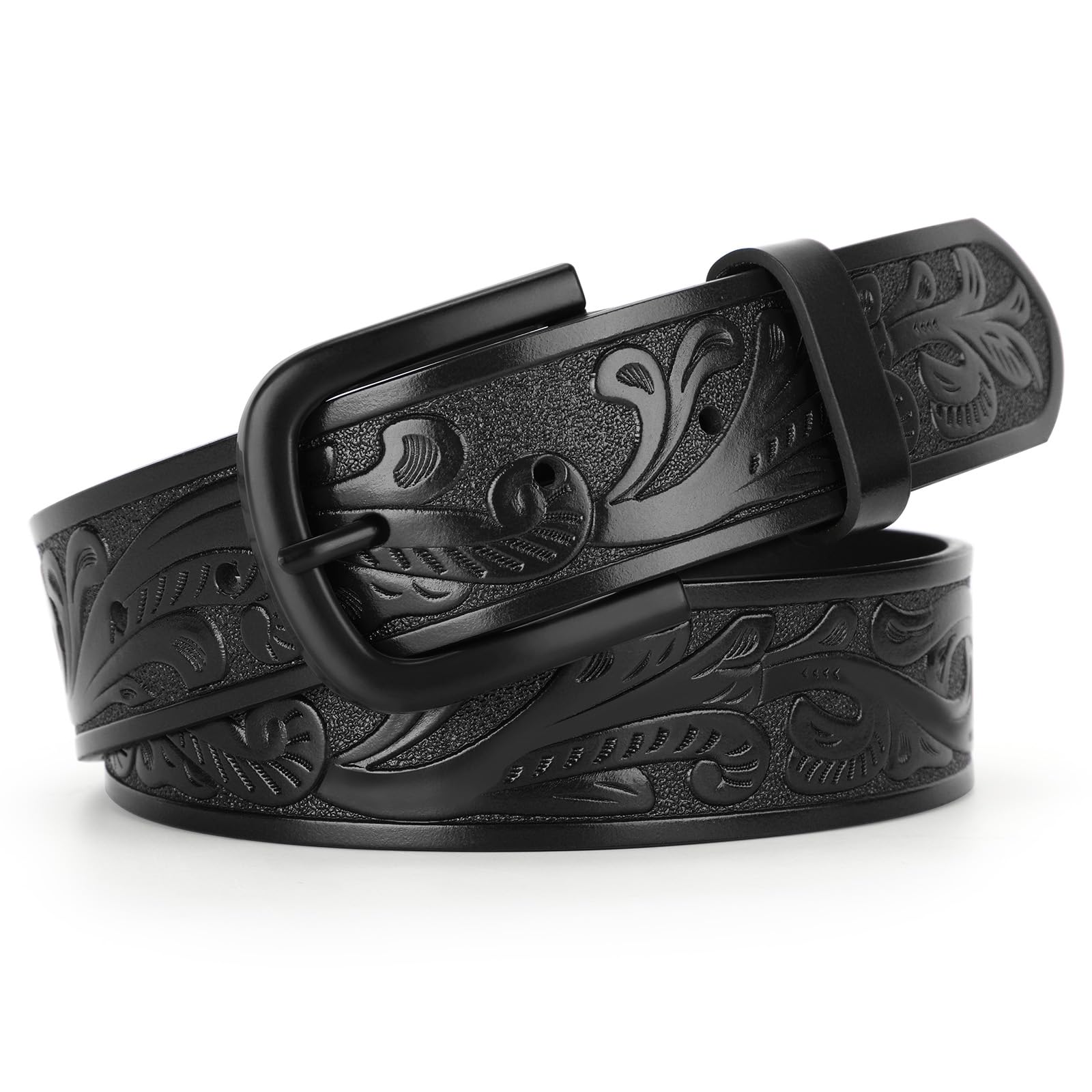 VONMELLI Western Cowboy Belt for Men Women Cowboy PU Leather Belt Embossed Mens Western Belt for Jeans L