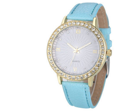 Rhinestone Quartz Watch, Geneva Style, Leather Band Karis Fashions