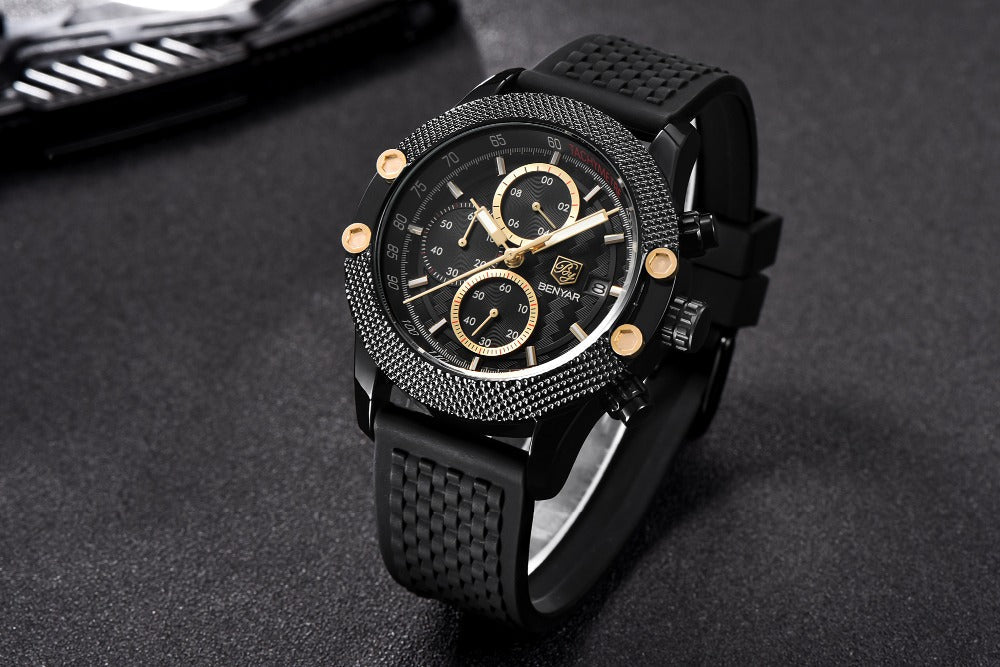 Quartz Three-Eye Watch with Steel Band and Waterproof Karis Fashions