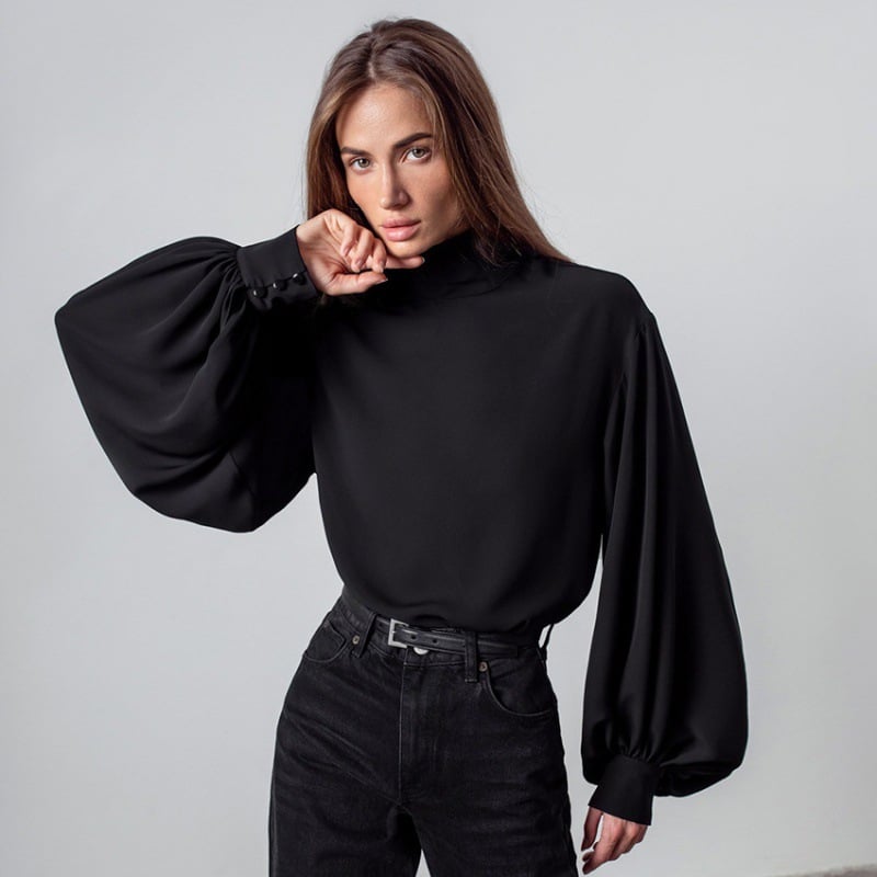Elegant Long Sleeve High Waist Lantern Top