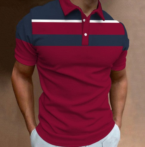 Men's 3D Digital Print Fashion Striped Polo Shirt