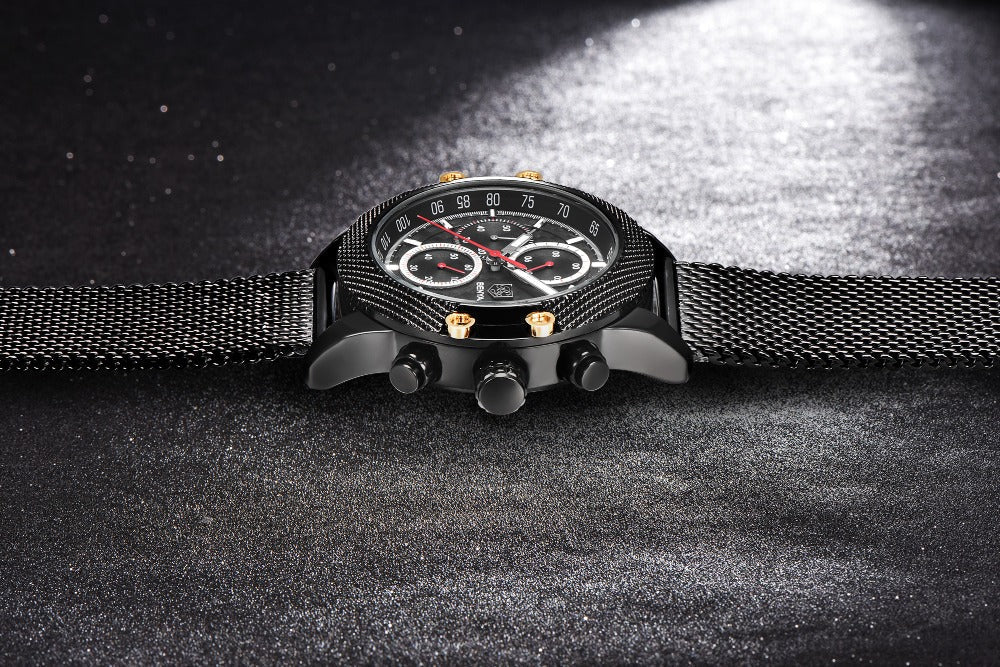 Quartz Three-Eye Watch with Steel Band and Waterproof Karis Fashions