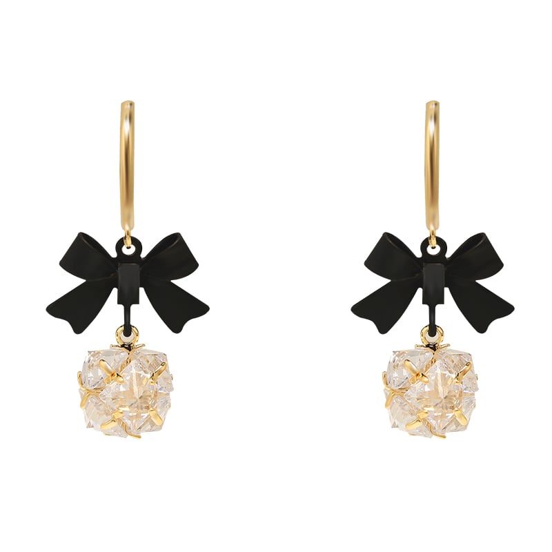 Retro Black Bow Earrings with Mosquito Coil Ear Clip Karis Fashions
