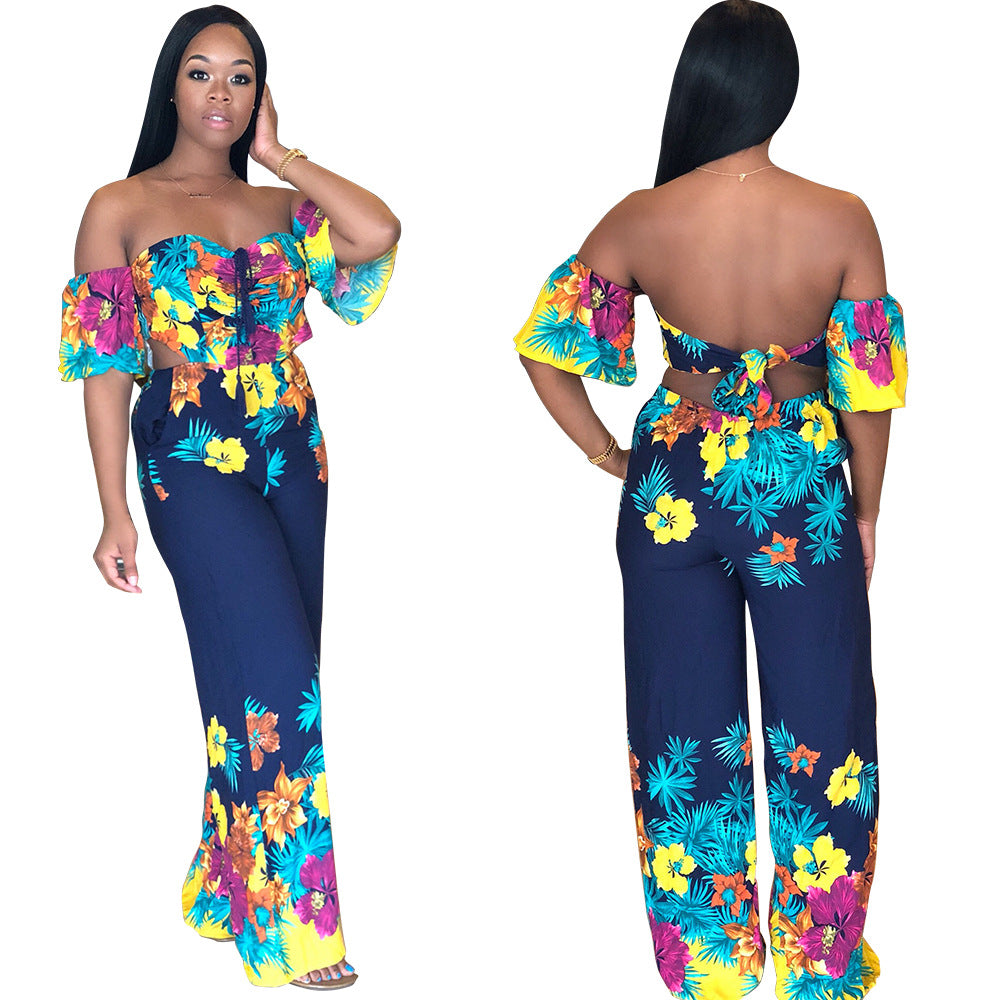 Backless Printed Jumpsuit - Women's Fashion Outfit