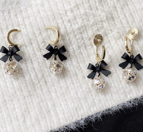 Retro Black Bow Earrings with Mosquito Coil Ear Clip