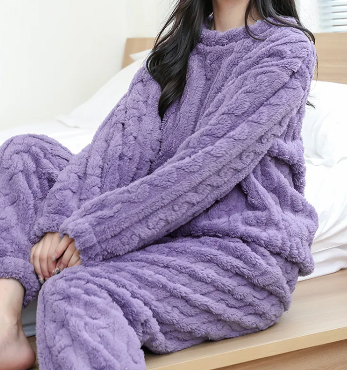 Winter Coral Velvet Pajama Set – Warm Pullover & Pants Karis Fashions