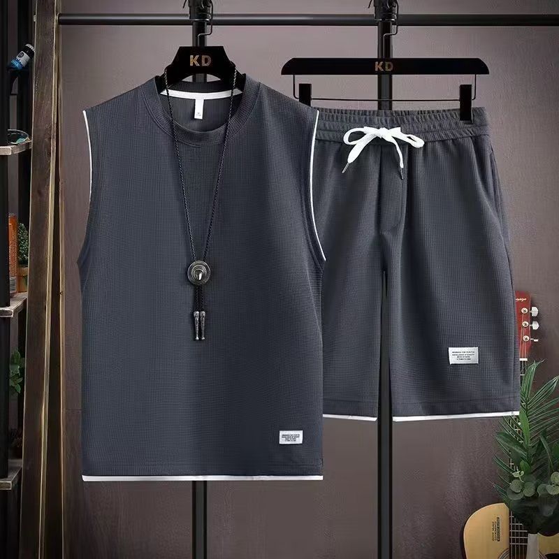 Men's Summer Waffle Set - Casual Sleeveless Outfit