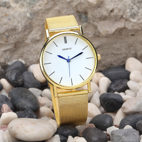 Geneva Watch with Gold Mesh Band and Double Row Diamonds Karis Fashions
