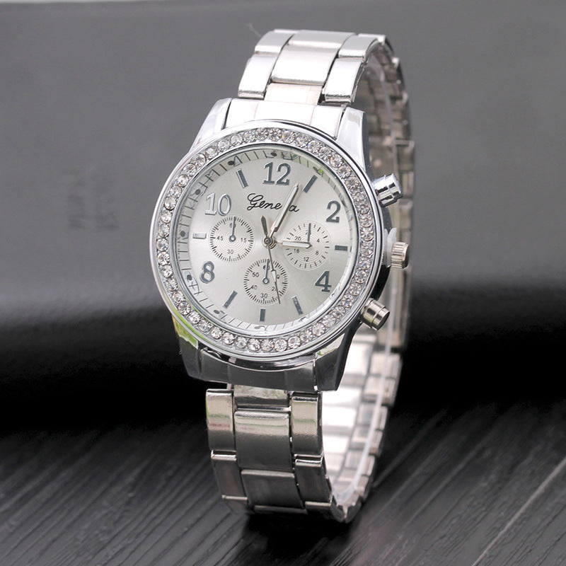 Geneva Three-Eye Quartz Watch with Diamond Accents Karis Fashions