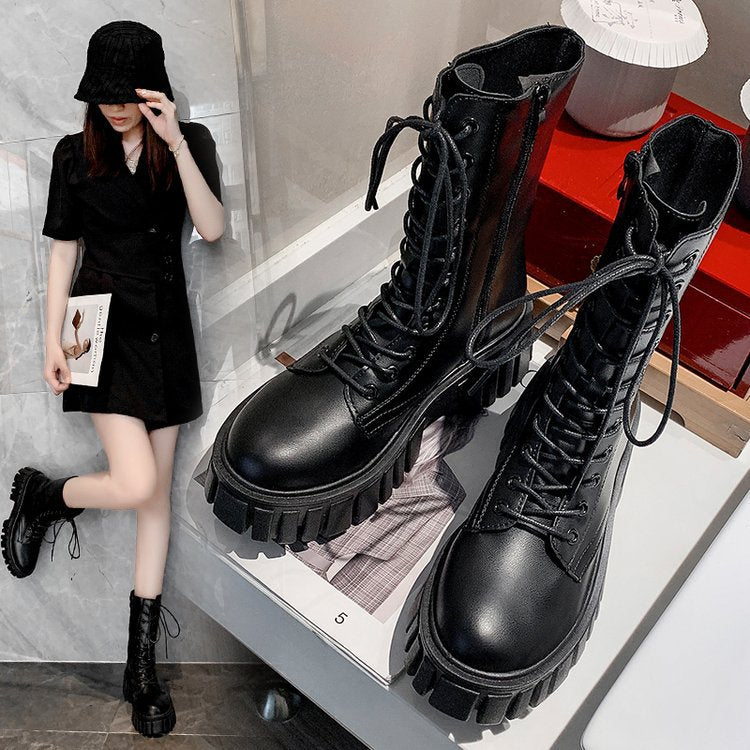 British Style Thick-soled Cross-strap Martin Boots
