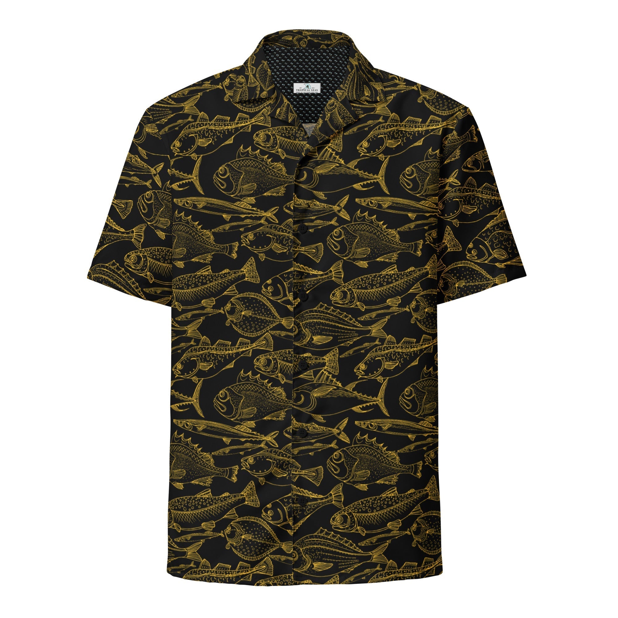 Sea of Gold Riches Hawaiian Button Shirt: Dive into Opulent Ocean Elegance! Karis Fashions