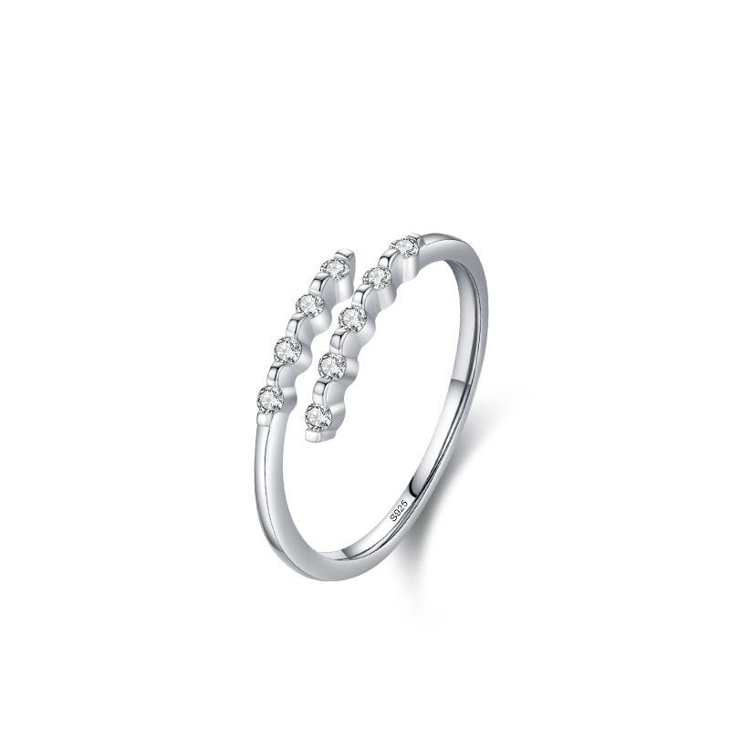 S925 Sterling Silver Geometric Ring with Diamond