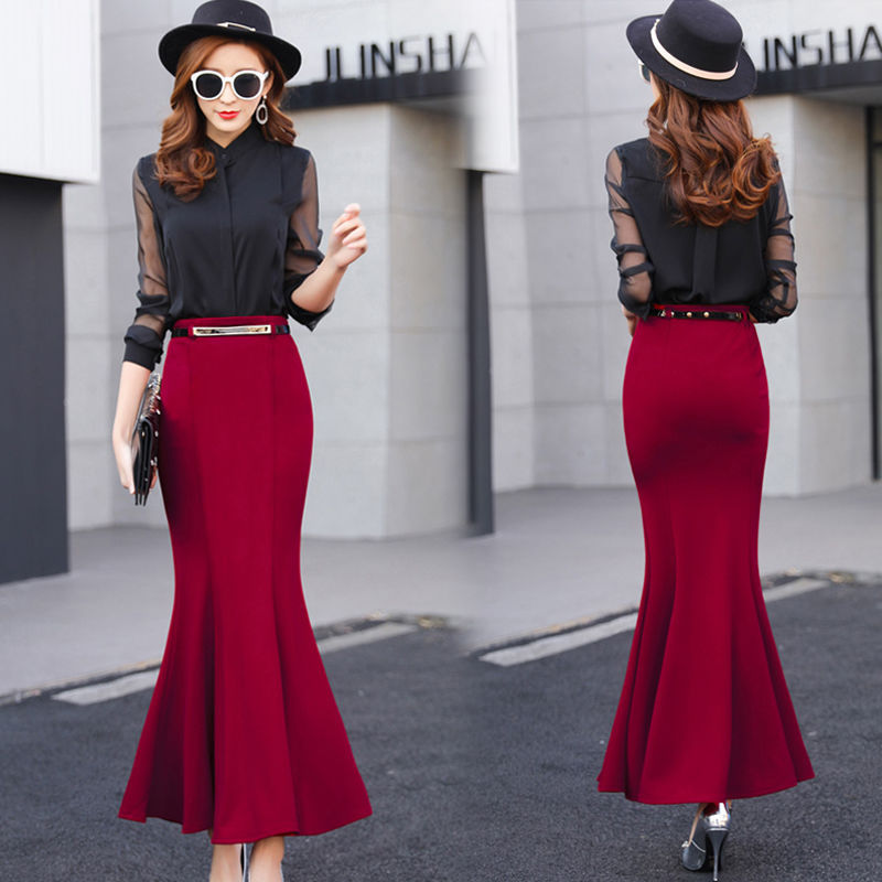 High Waist Stretch Ruffled Slim Skirt for Women