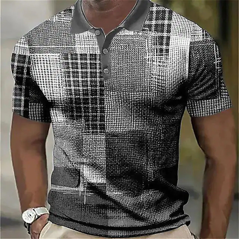 Men's 3D Digital Print Fashion Striped Polo Shirt