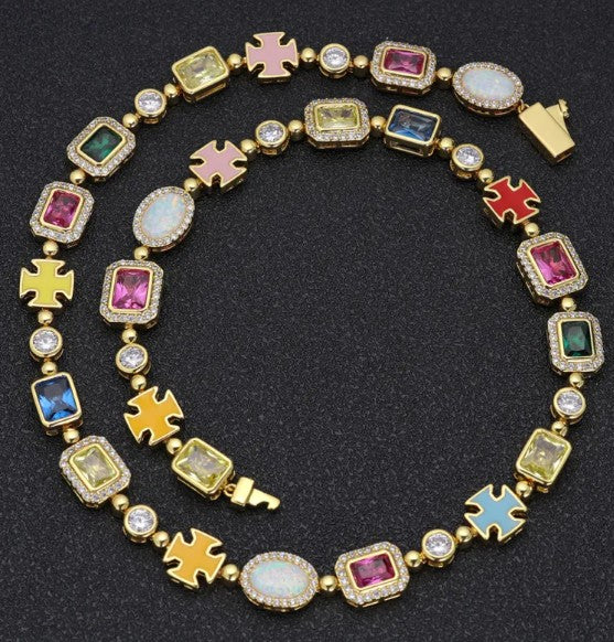 Gold-Plated Hip-Hop Gemstone Necklace Karis Fashions
