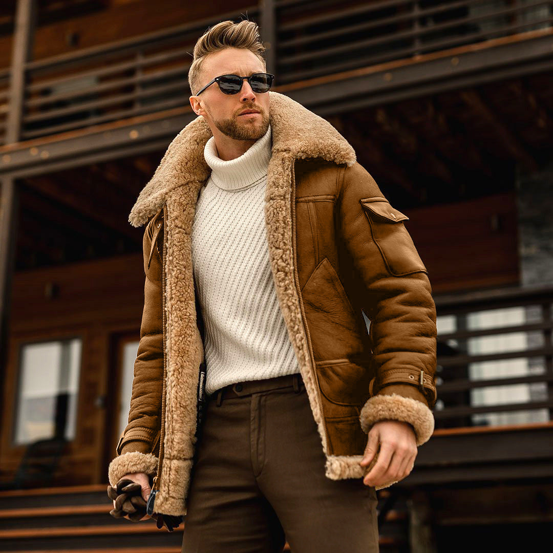 Men's Plush Thickened Mid-Length Coat - Large Size