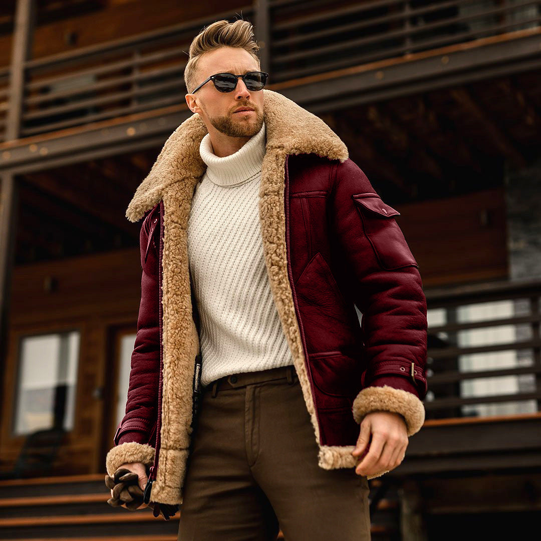 Men's Plush Thickened Mid-Length Coat - Large Size