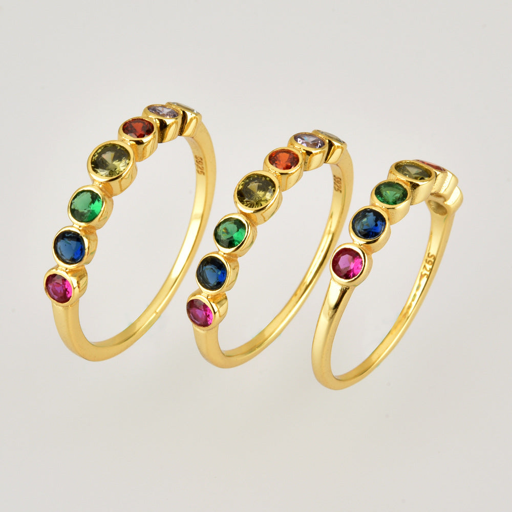 S925 Sterling Silver Rainbow Zircon Ring for Women
