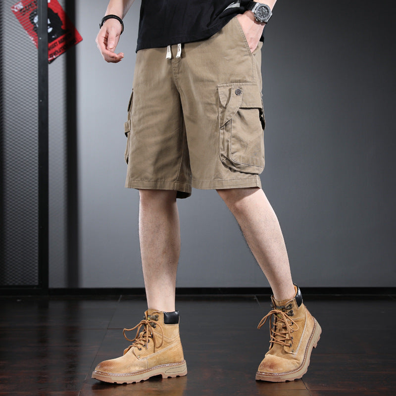Men's Casual Cotton Cargo Shorts, Loose Fit Beach Pants