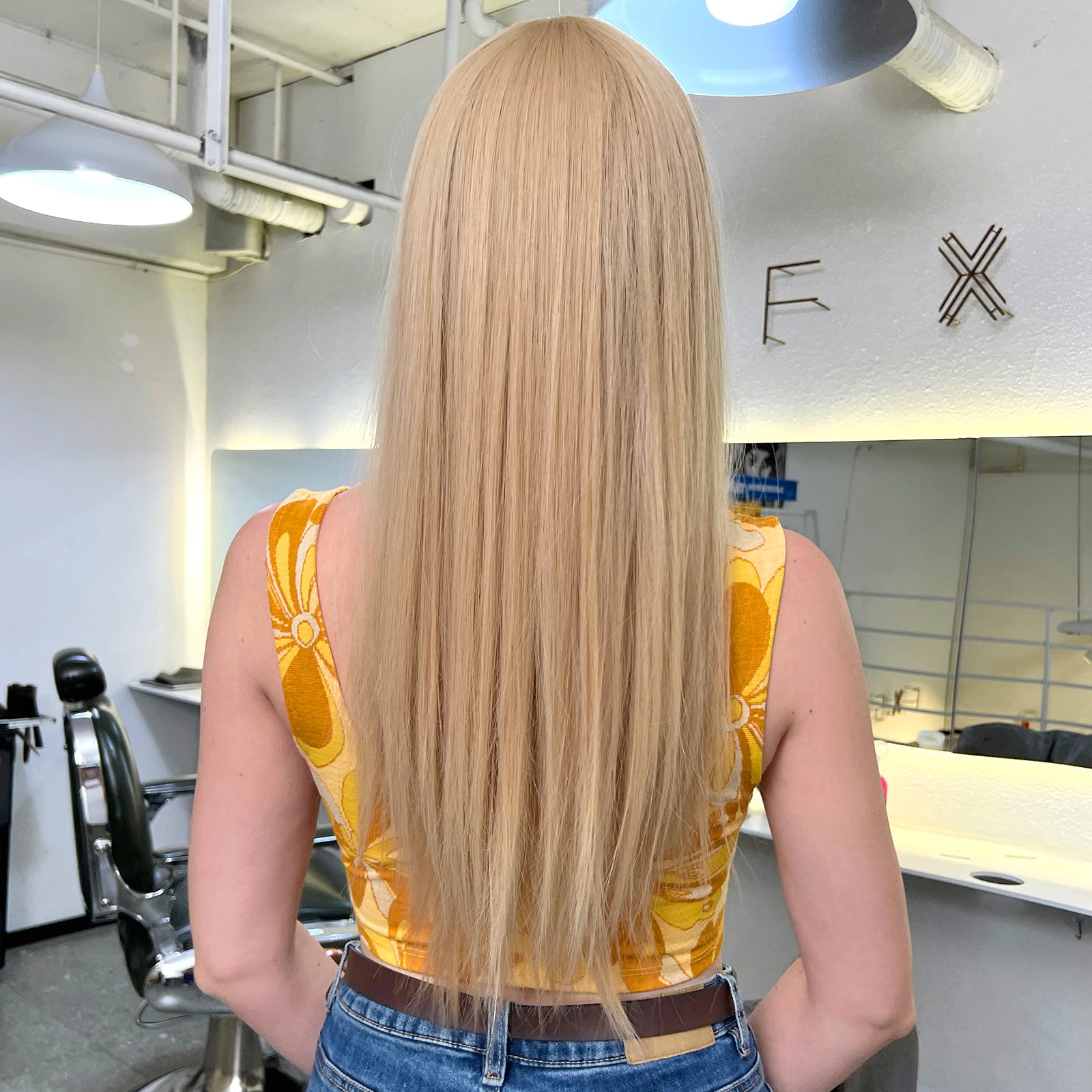 Qi Bangs Yellow Gradient Long Straight Cosplay Wig Set