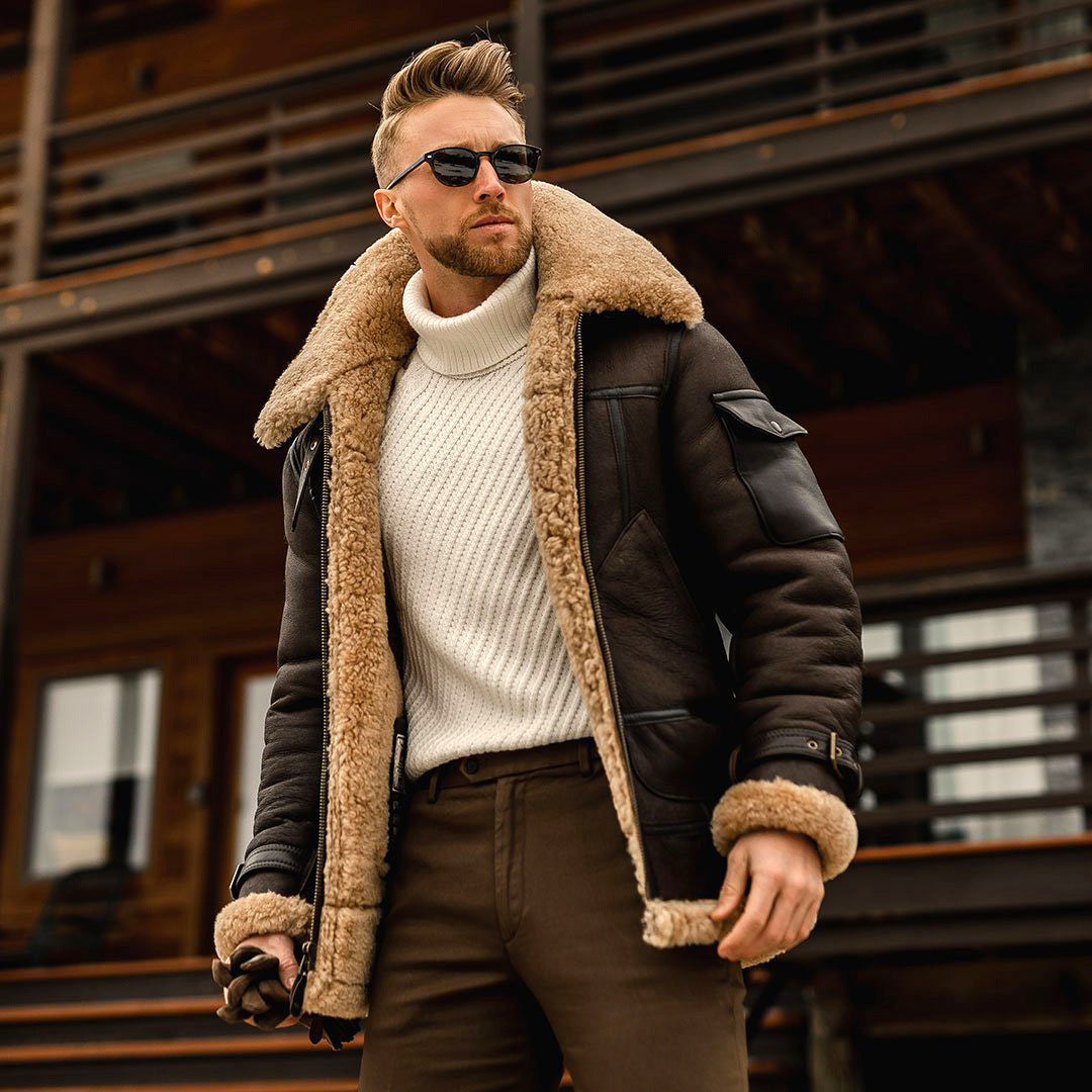 Men's Plush Thickened Mid-Length Coat - Large Size