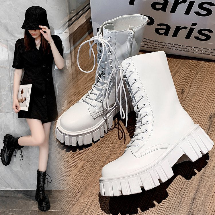 British Style Thick-soled Cross-strap Martin Boots